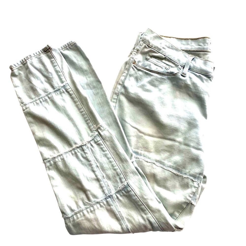 FRAME Le Skinny de Jeanne Light Wash Patchwork Jeans Sz 30 Denim Frayed Cotton - Picture 4 of 13